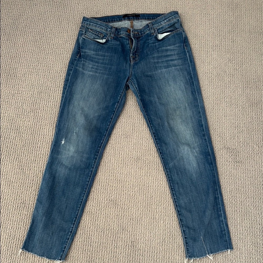 J Brand Blue Skinny Jeans with Distressed Accents